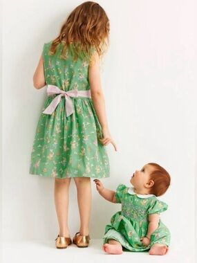 Mini Biden Girls Green Linen Blend Hamster Easter Dress Green  Sleeveless